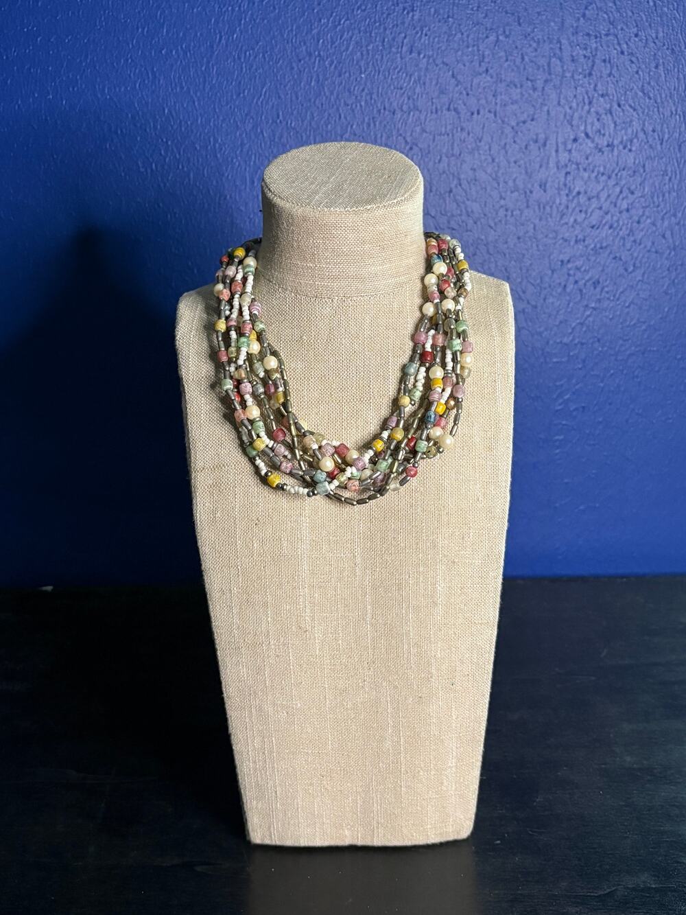 Vintage Multi‑Color Beaded Multi‑Strand Necklace Artful Retro Texture